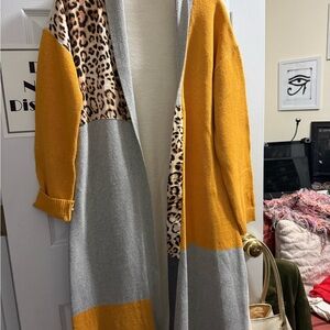 Leopard Print Color Block Cardigan